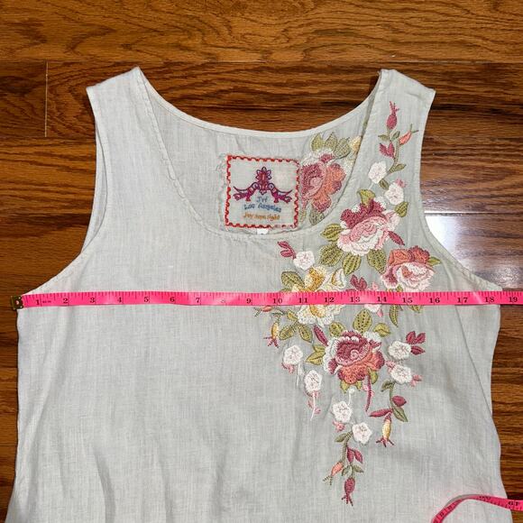 Johnny Was 100% Linen Boho Beige Embroidered Floral Tunic Tank Top Size Small - Picture 10 of 16